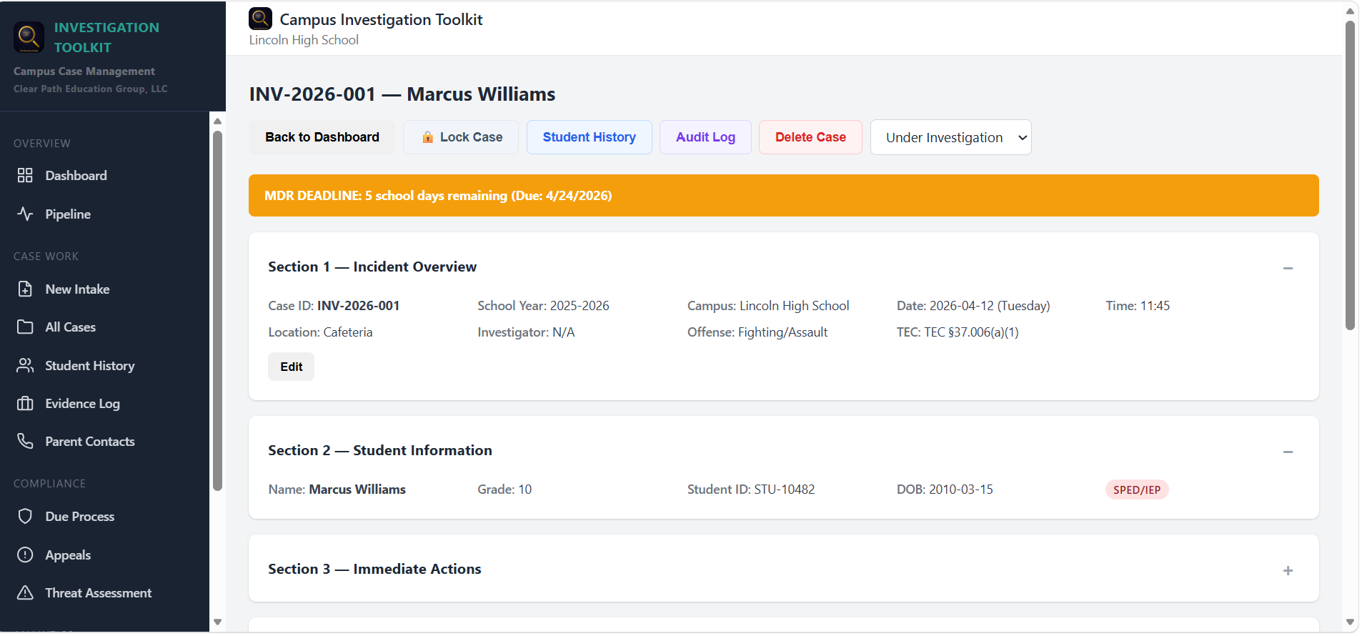 Orange MDR deadline banner: 5 school days remaining